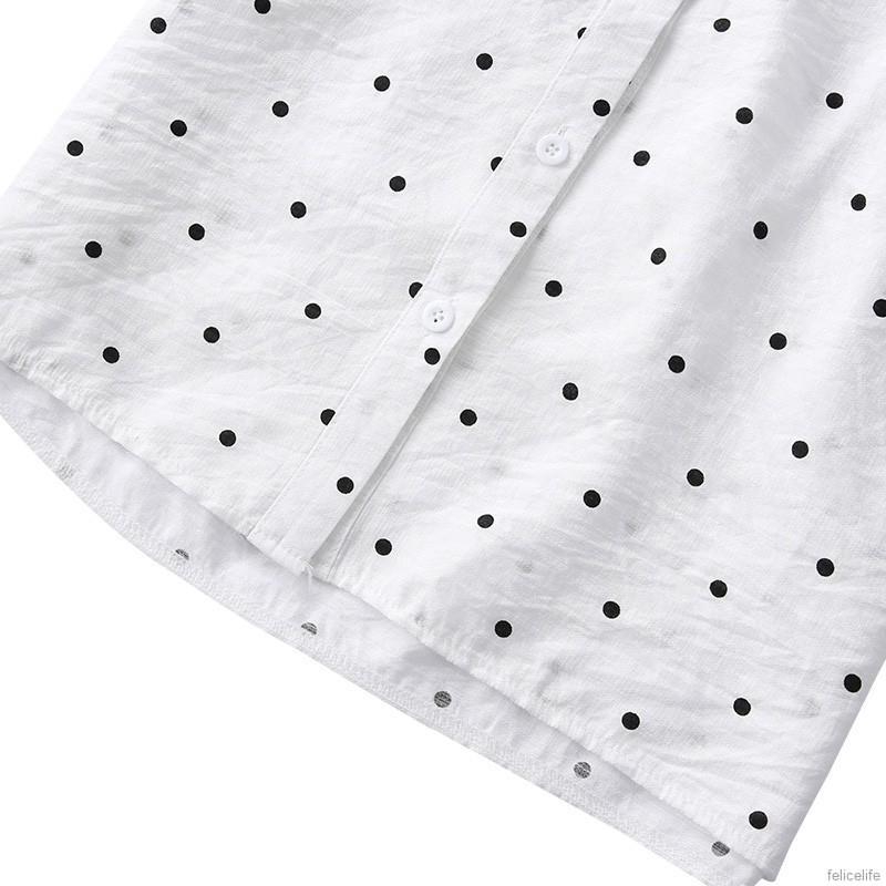 Áo chiffon nữ tay ngắn cổ chữ V hoạ tiết chấm bi phong cách retro