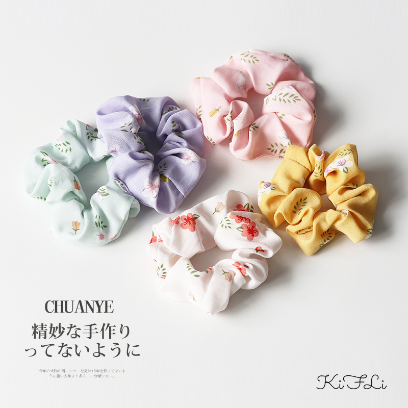 Dây cột tóc chiffon họa tiết hoa lá thời trang cho nữ