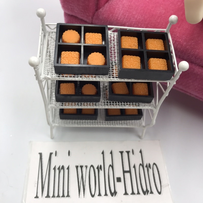 Mô hình bánh trung thu tí hon mini dùng cho trang trí nhà búp bê tỉ lệ 1/8 1/12 kèm khay đựng