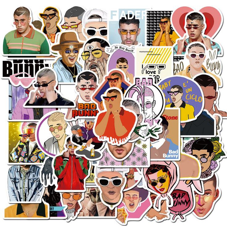 Sticker BAD BUNNY nhựa PVC không thấm nước, dán nón bảo hiểm, laptop, điện thoại, Vali, xe, Cực COOL #109