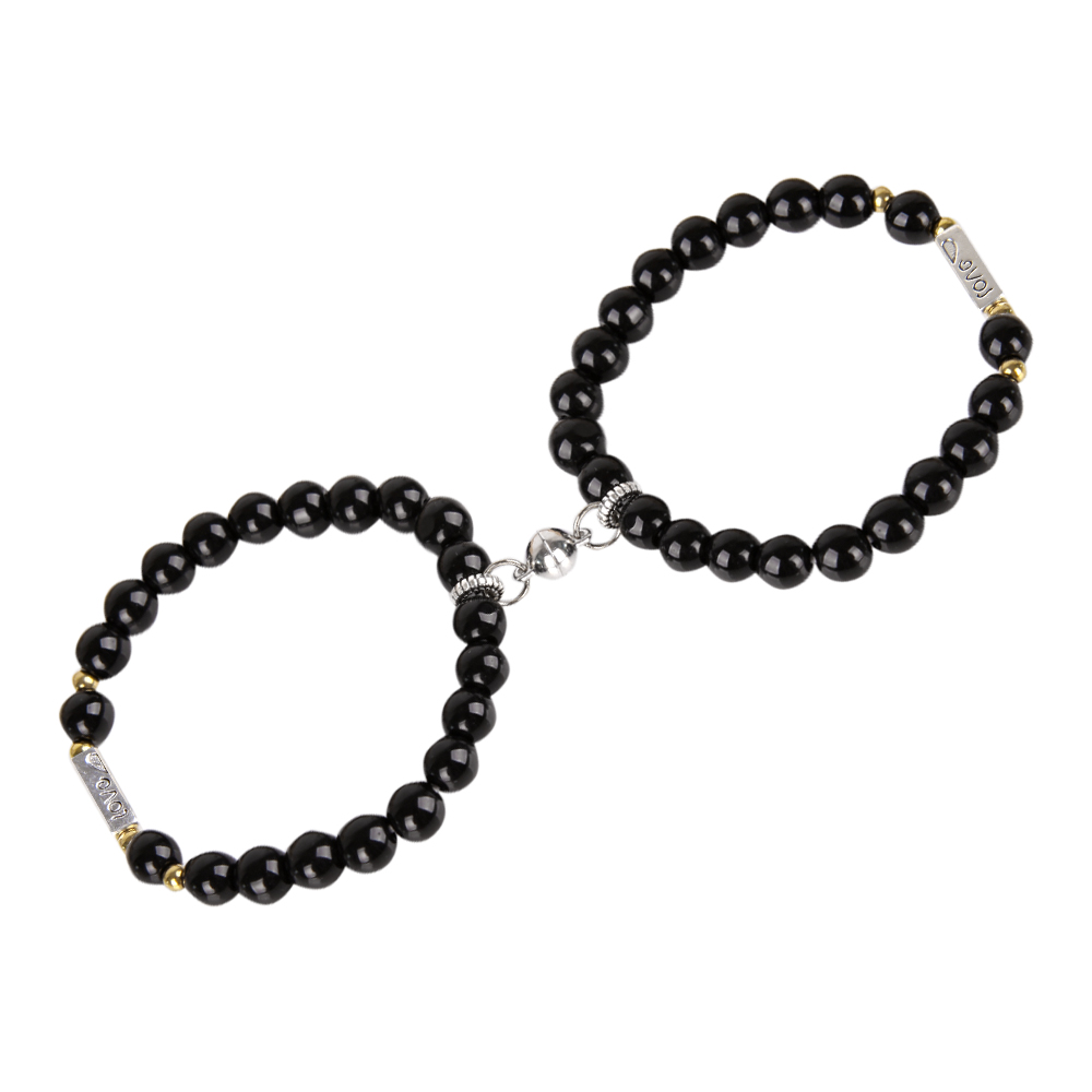 Set 2 Vòng Tay Chuỗi Hạt Đá Vỏ Chai Có Khóa Nam Châm Thời Trang