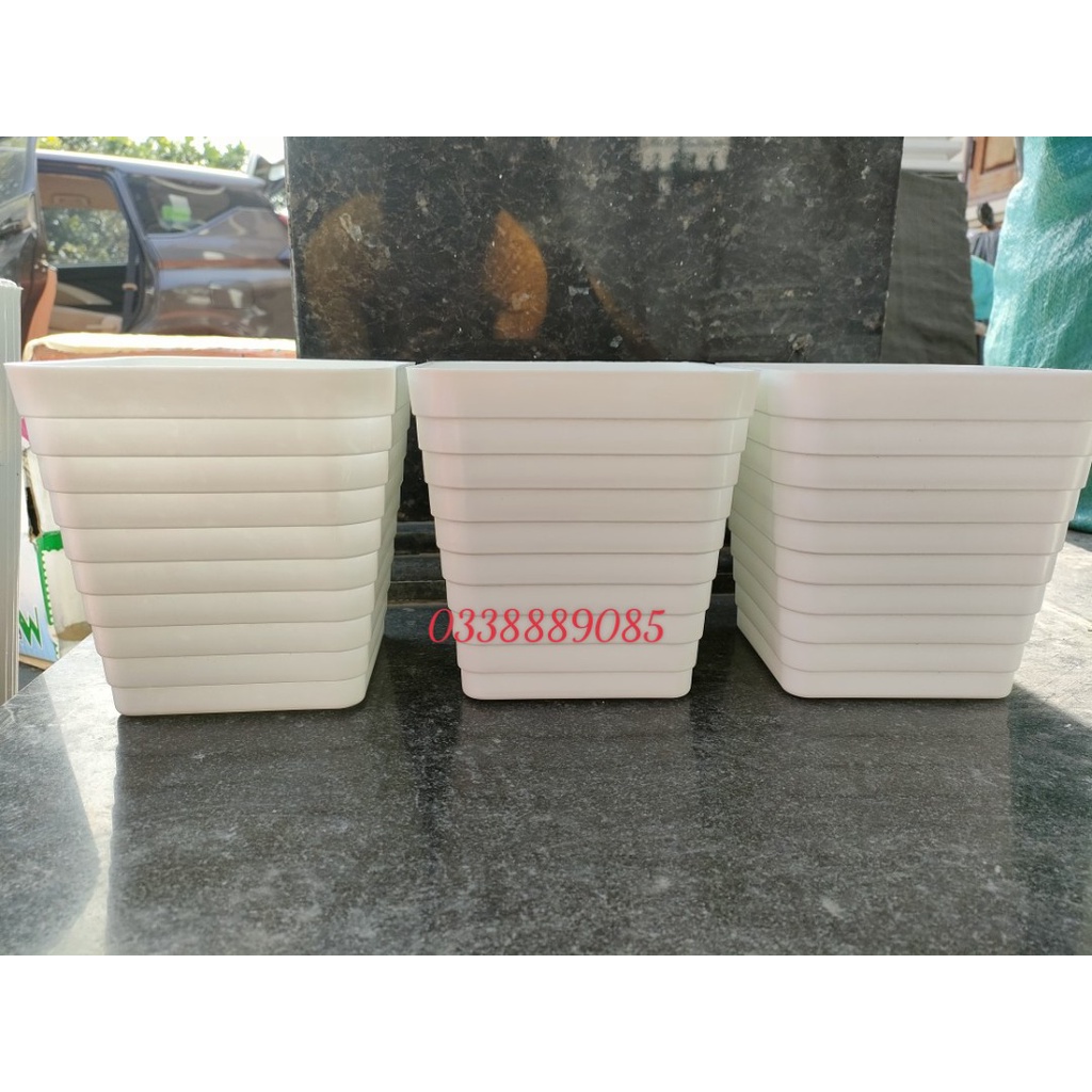 (16x15cm) chậu nhựa vuông V16 vân ngang trồng cây siêu xinh ạ