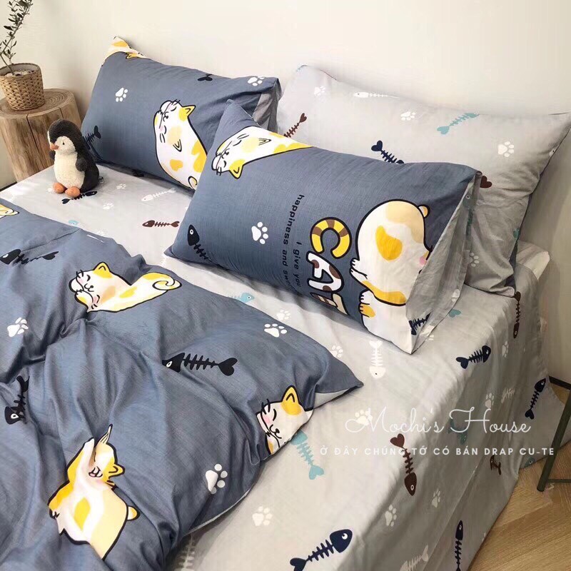 [VẢI SIÊU ĐẸP] BỘ CHĂN GA GỐI COTON POLY NHỮNG CHÚ MÈO MẬP MẠP SIÊU XINH | BigBuy360 - bigbuy360.vn