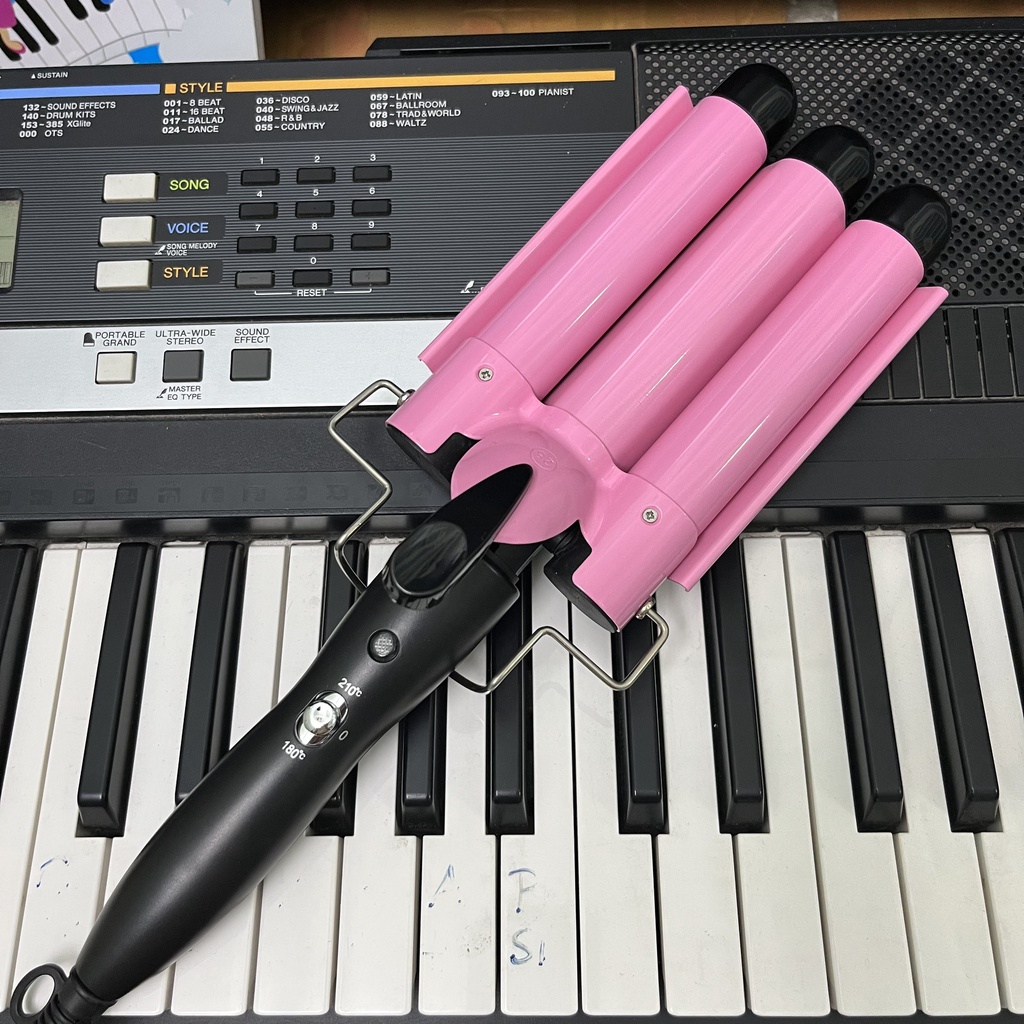Máy uốn tóc 3 trục dập sóng nước làm tóc đẹp chuẩn salon tóc, uốn sóng nước HE19
