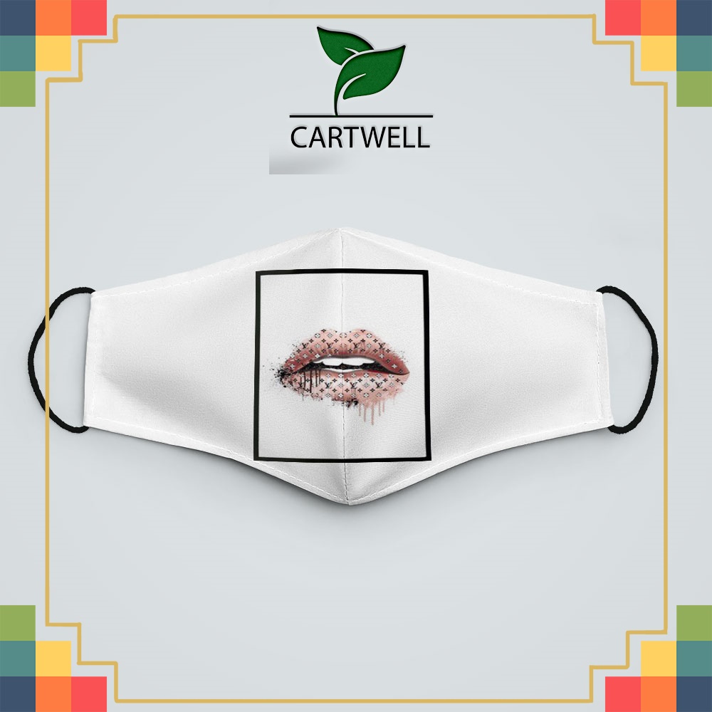 Khẩu trang vải màu trắng L.V_1955 CARTWELL chất liệu polyester cotton 100% chống bụi in họa tiết 3d thời trang