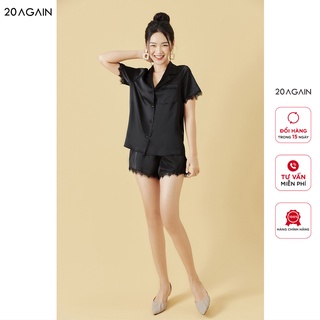 [Nhập WABR152 giảm 10% đơn 250K]Bộ pyjama đùi phối ren 20AGAIN, chất lụa cao cấp, thoáng mát NNA2062