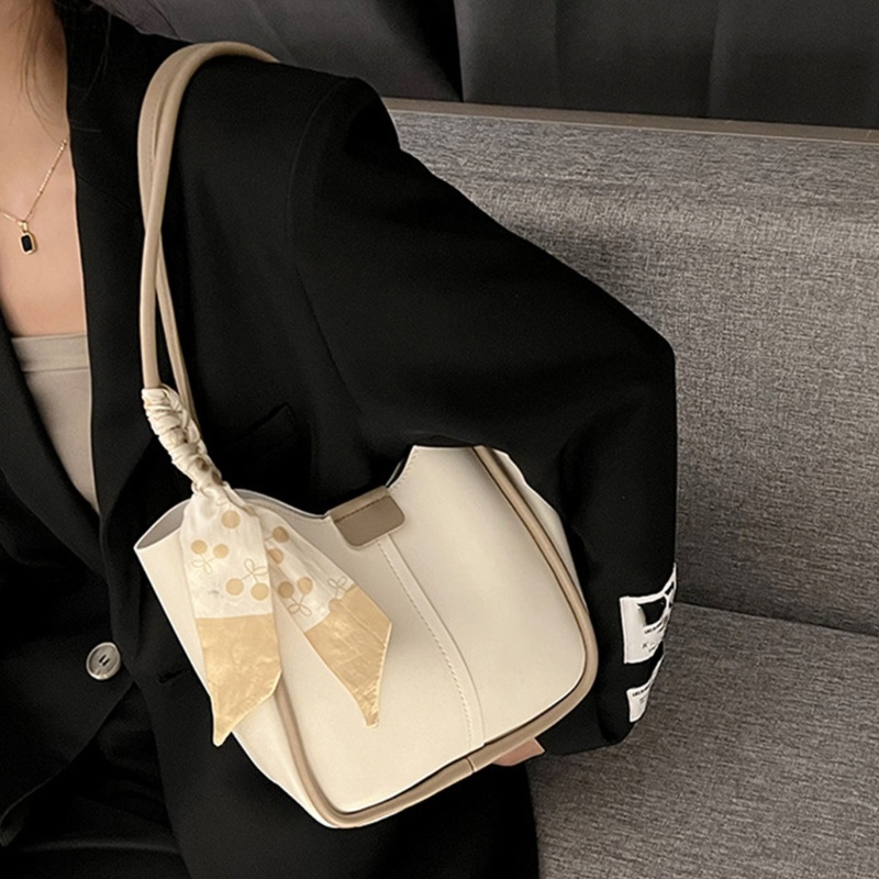 Túi Xách Da PU Kẹp Nách Phối Khăn Lụa Thời Trang Cho Nữ