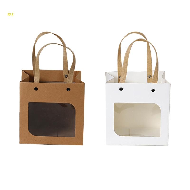 Set 10 Túi Giấy Kraft Hình Vuông Trong Suốt Có Tay Cầm Đựng Quà Tặng