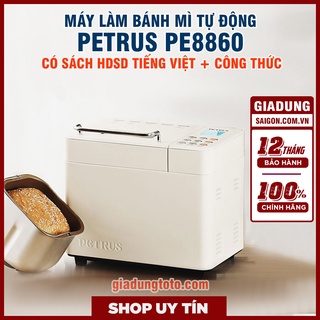Máy làm bánh mì Petrus 8860, tự động nhồi, ủ, nướng bánh có khay rắc hạt. Bảo hành 12 tháng.