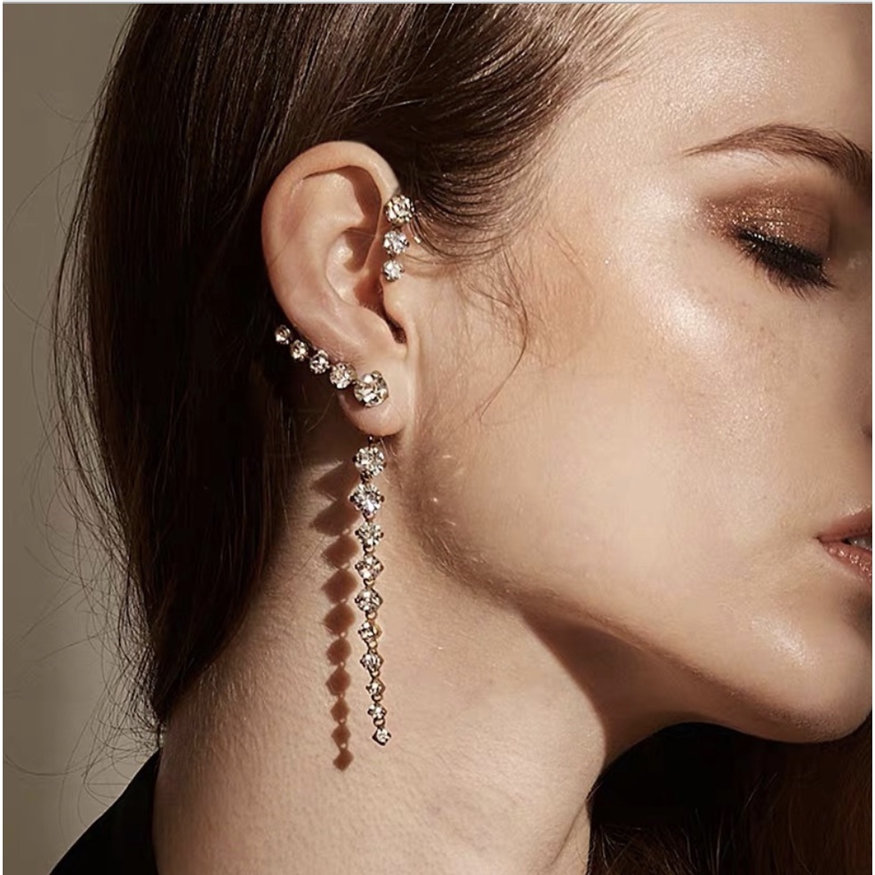 Bông tai đeo một bên đính đá trắng phong cách Âu Mỹ đi tiệc sang chảnh Boho Amean
