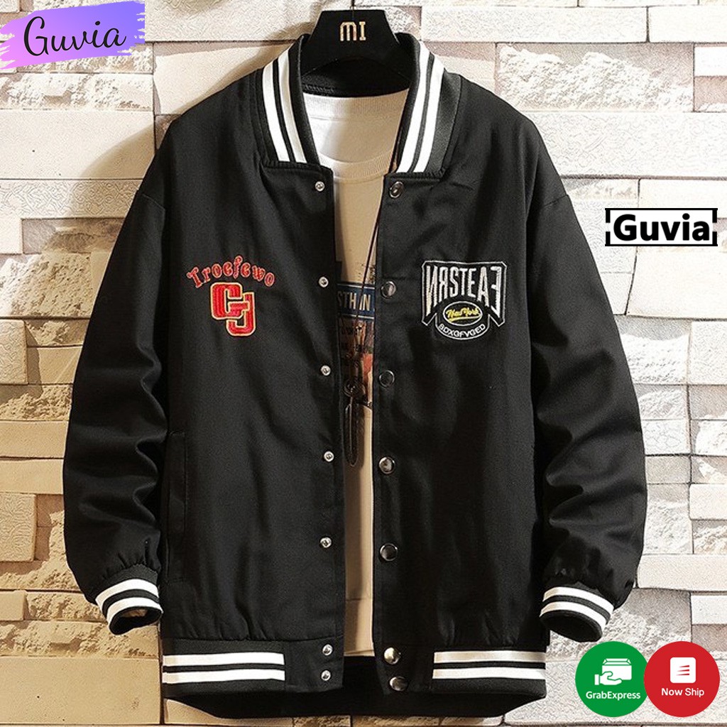 Áo khoác Bomber dù GJ form rộng 2 lớp nam nữ Unisex Guvia