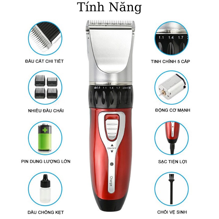 Tông đơ cắt tóc gia đình JICHEN 0817 tặng kèm bộ kéo cắt tỉa và lấy ráy tai có đèn