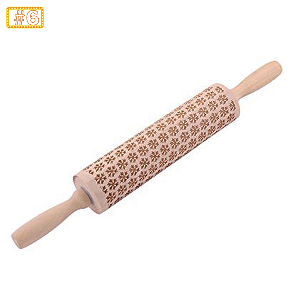 Chày lăn bột làm bánh in nổi hình trang trí bằng gỗ