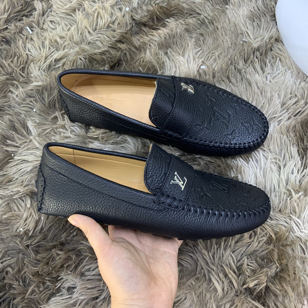 Giay lười LV cao cấp da bò thật có khuy nhấn nổi bật bảo hành 12 tháng- kèm video quay tại shop