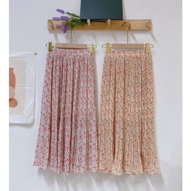 Chân váy hoa nhí vintage dập ly Ulzzang  CV6622 Hàng Quảng Châu