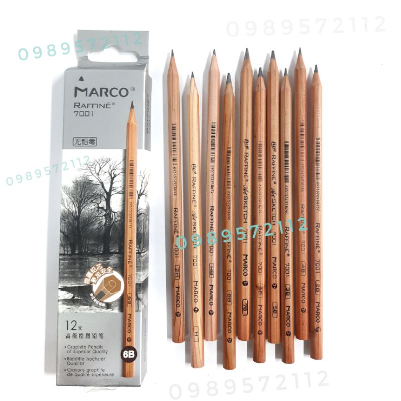 [Hộp 12 cái] Bút chì  thân gỗ marco-7001 các cỡ từ 2B-2H.