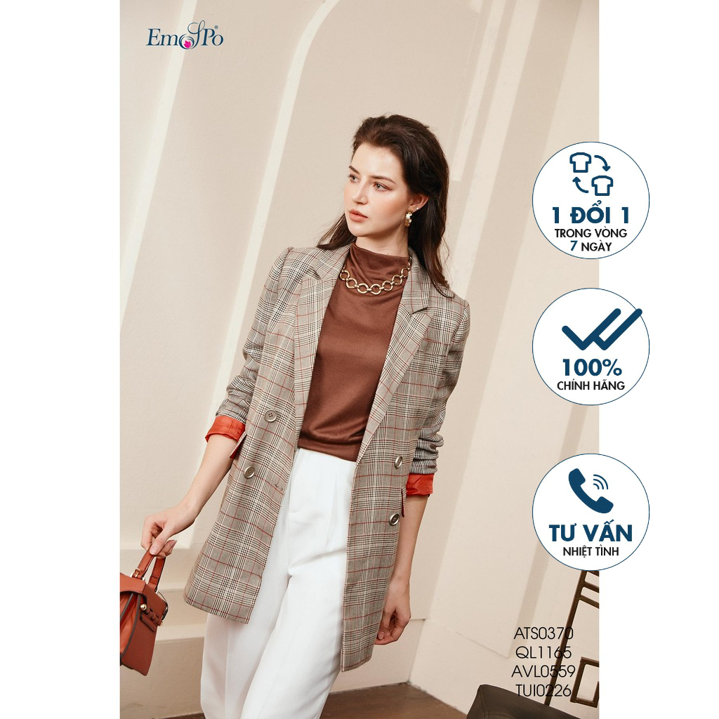 Áo Blazer kẻ, giao khuy 4 cúc Emspo AVL0559 (Nâu, Đen)