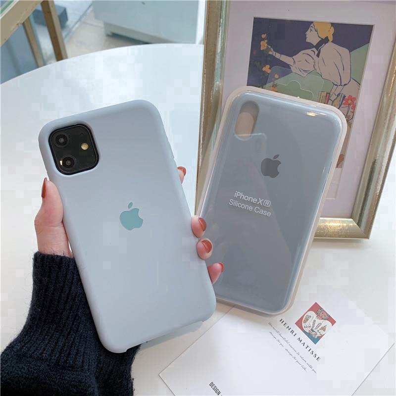 Màu xanh xám Bảo hiểm đầy đủ iPhone 12/12 PRO MAX / 12MINI / 11 PRO MAX SE2020 X XS Max XR 7 8 Plus 6s 6   Vỏ điện thoại silicon lỏng