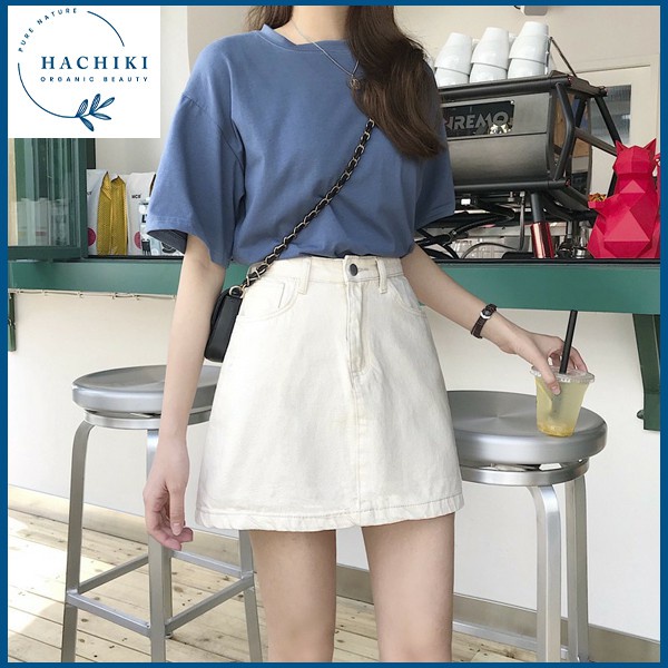 Chân váy ngắn chữ A dài tới gối đẹp thời trang cao cấp HACHIKI Chân váy jean chữ A ngắn màu đen