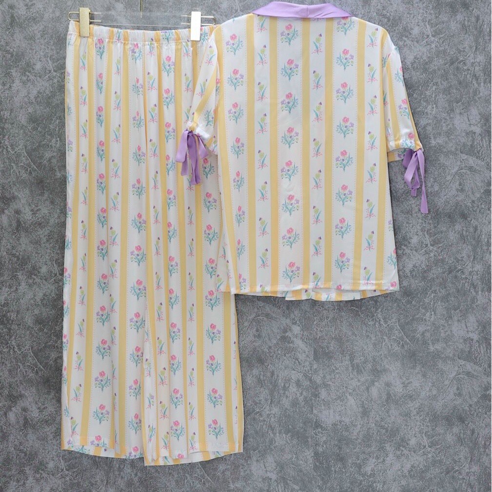 [Hàng Sẵn chuyên Sỉ] b165 bộ đồ ngủ pijama QCCC tay bồng quần dài, chất siêu đẹp, in hình hoa siêu xinh.