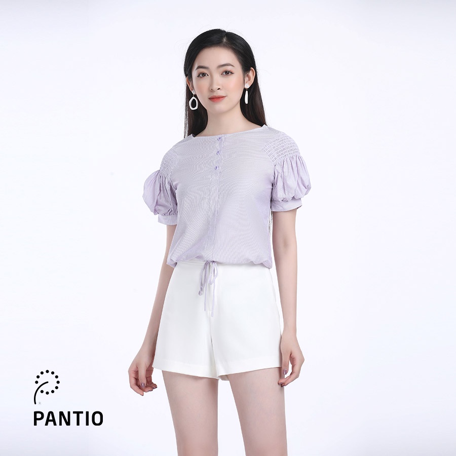 Áo sơ mi chất lụa cổ tròn tay bồng màu trơn FAS32663 - PANTIO