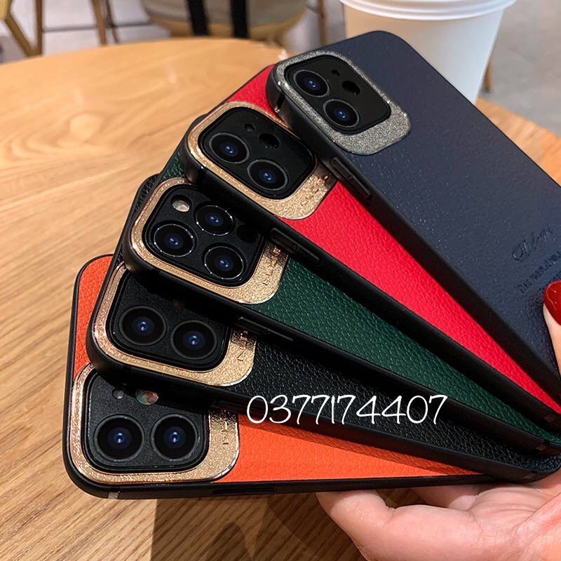 (iPhone 12) Ốp lưng da Dlonsbảo vệ camera viền vàng iPhone 12, 12 Pro, 12 Pro Max, 11, 11 Pro, 11 Pro mã, Xs max XR 7+