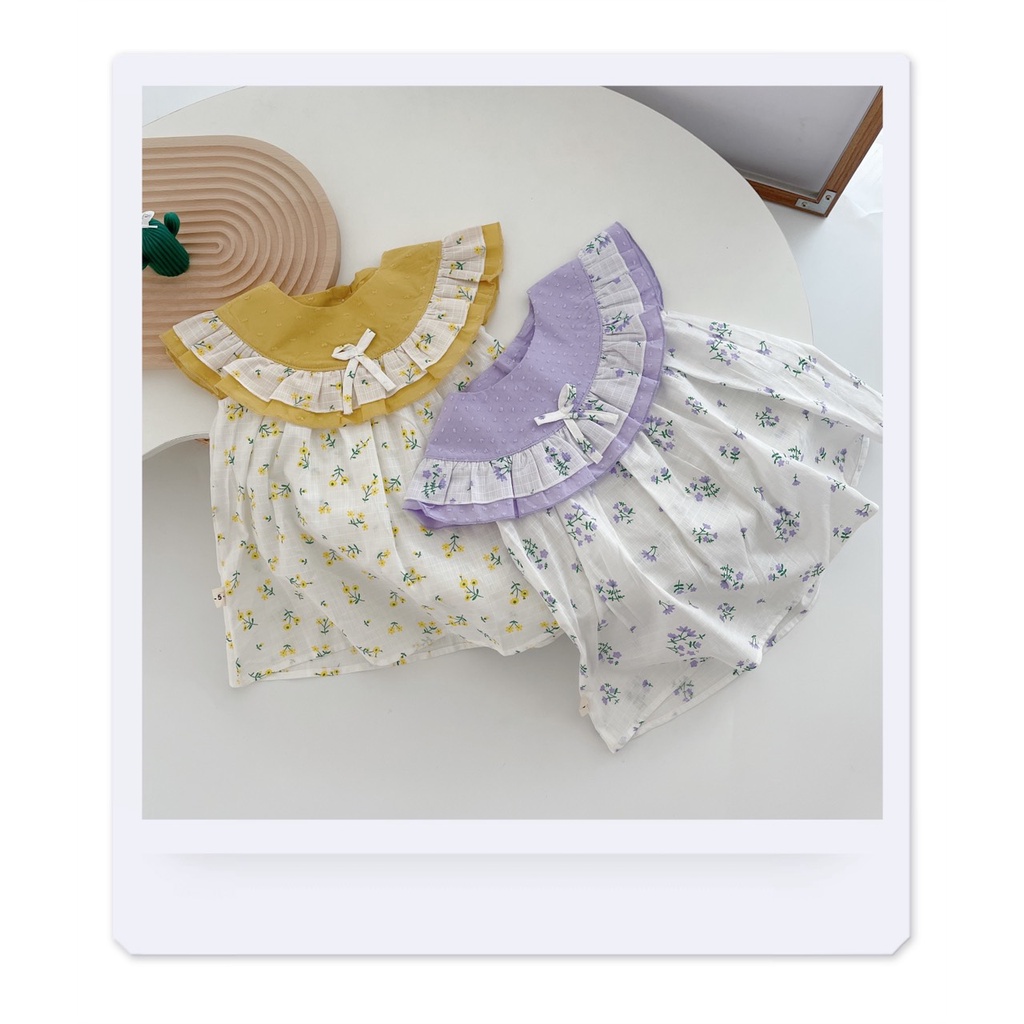 Váy hè họa tiết hoa nhí cổ bèo to cho bé gái 8-19kg (6 tháng-6 tuổi) - MaiMaiShop- Ảnh thật