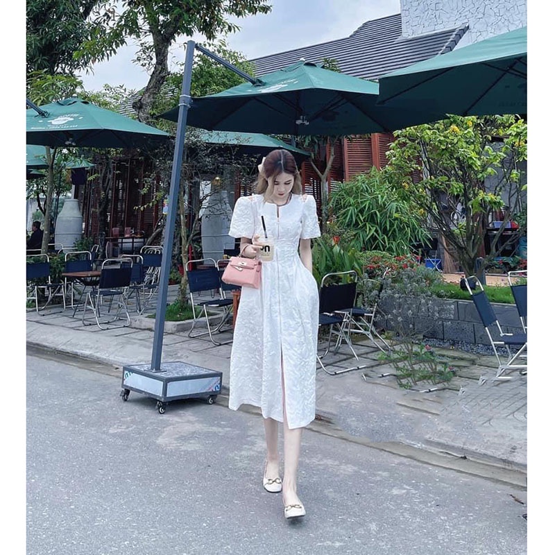 Váy Gấm Khoét Vai Dáng Xòe Ôm Eo Hàng Quảng Châu M05544 | BigBuy360 - bigbuy360.vn