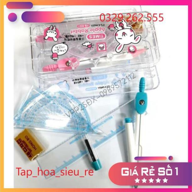 (Rẻ Vô địch) (hộp nhựa) Bộ eke - thước kẻ - compa 9001