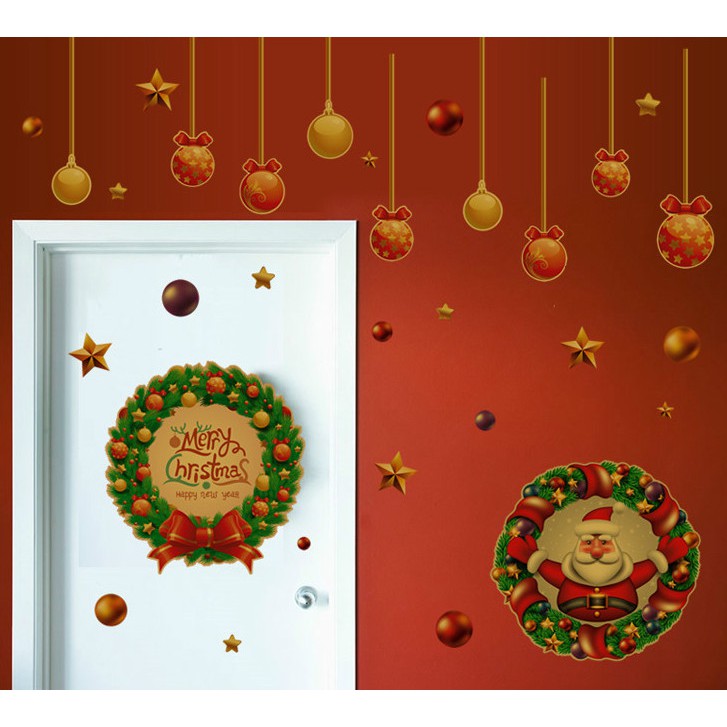 Decal Trang Trí Noel Vòng Nguyệt Quế Ấn Tượng (Ánh Nhũ)