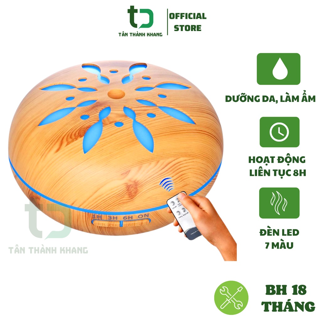 Máy Xông Tinh Dầu, Khuếch Tán, Phun Sương Cánh Hoa, Đèn Led 7 Màu, Bảo Hành 12 Tháng