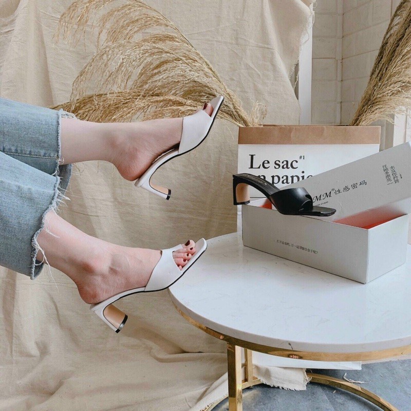 Guốc xỏ ngón quai cắt da mềm gót dẹp 5p hàng đẹp