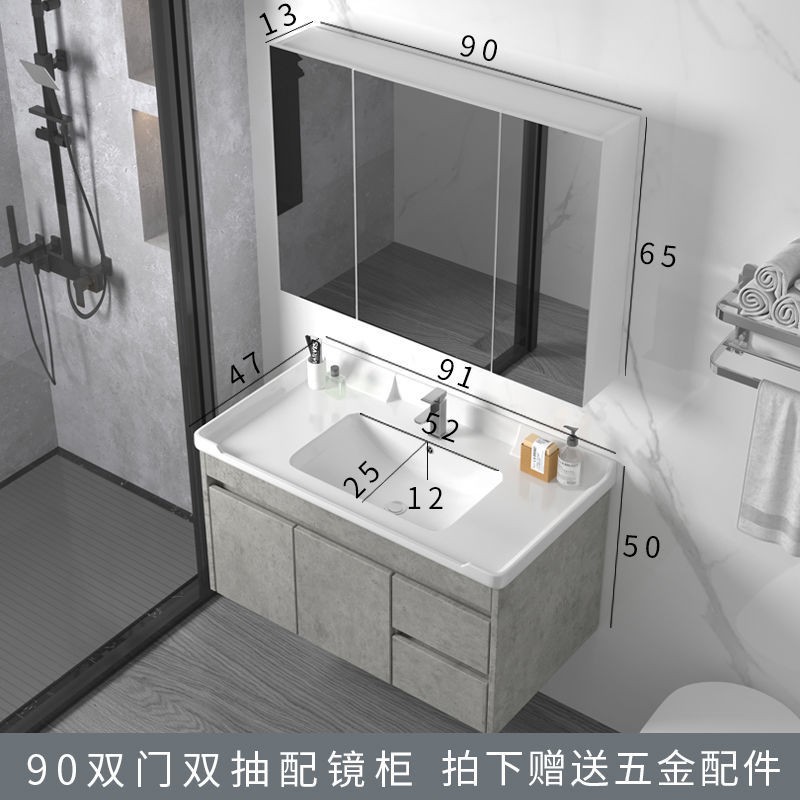 Ván xi măng màu xám nhiều lớp gỗ chắc chắn không sơn phòng tắm chậu rửa bằng sứ tủ kết hợp bàn trang điểm gương th | BigBuy360 - bigbuy360.vn