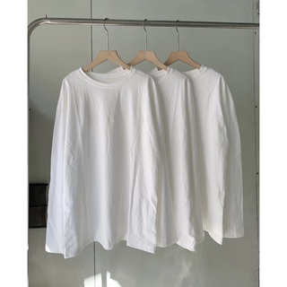 (Hương Muối) Áo thun trơn DÀI TAY màu trắng form rộng hàng xưởng - chất cotton khô