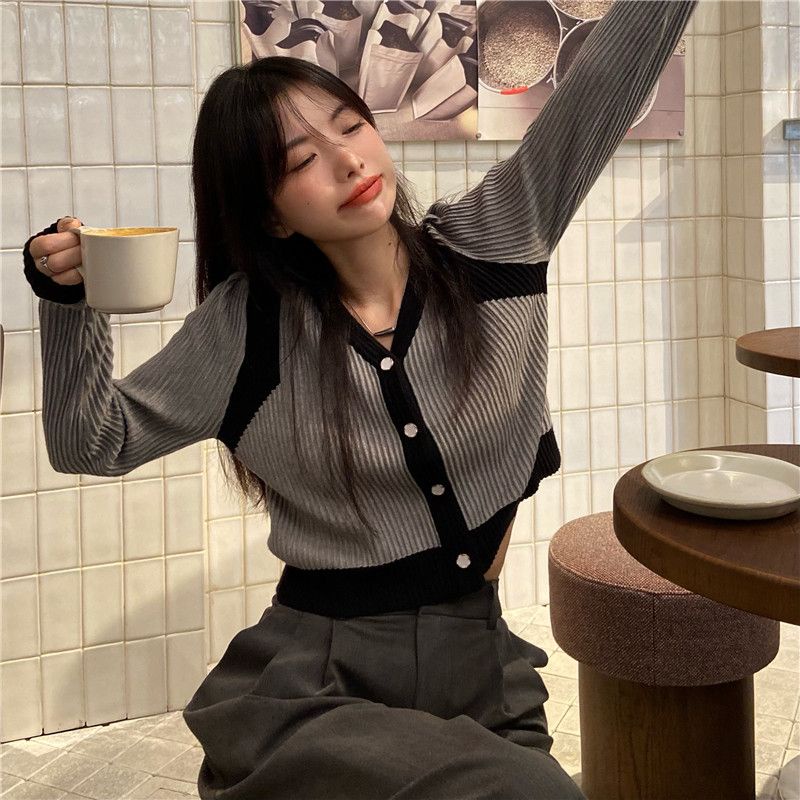 Áo Khoác Cardigan Dệt Kim Tay Dài Cổ Chữ V Thời Trang Xinh Xắn Cho Nữ