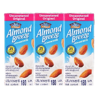 E - Lốc 3 Sữa Hạnh Nhân Almond Breeze Nguyên Chất Không Đường Hộp 180Ml