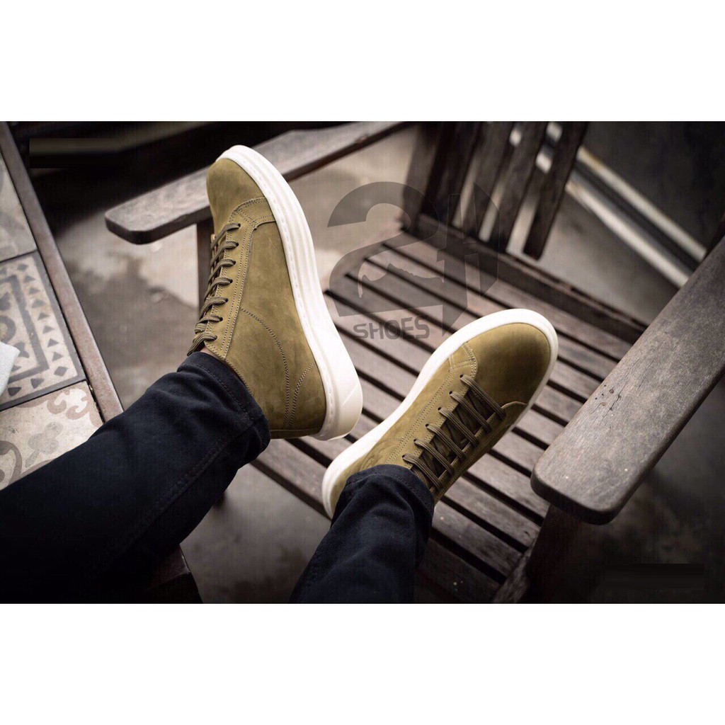 ( Thanh lý lẻ size 39+4) Giày Sneakers cổ lửng da bò bạch tạng Trắng + Xanh Rêu GX-02 (2H-70) | BigBuy360 - bigbuy360.vn