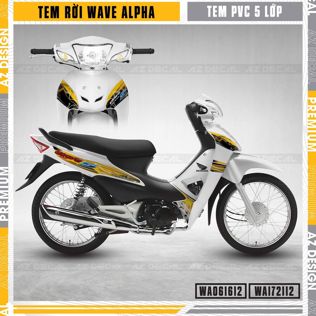 Tem Wave Alpha mẫu chữ S ⚡️AZDECAL⚡️ Tem rời chống thấm nước, đa dạng màu tem cho xe Wave A 2006 - 2021 | WA12