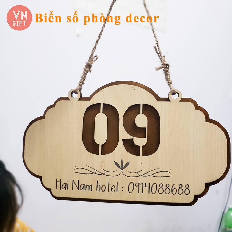 Bảng số phòng gắn cửa khách sạn,homstay bằng gỗ cao cấp cắt 2 lớp (Nội dung theo yêu cầu) | trang trí homestay