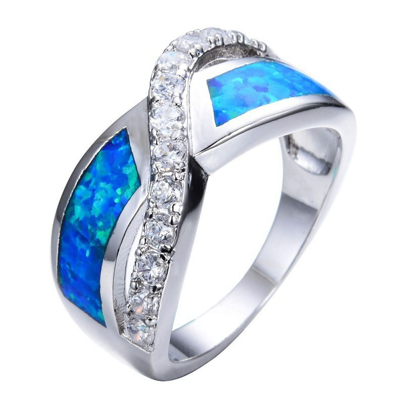 2020 hot sale new blue cross diamond opal fashion ring