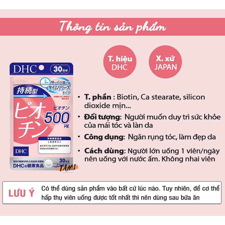 Viên uống Biotin DHC Nhật Bản ngăn rụng tóc và kích thích mọc tóc, dưỡng da và móng khỏe mạnh gói 30 ngày TM-DHC-BIO30