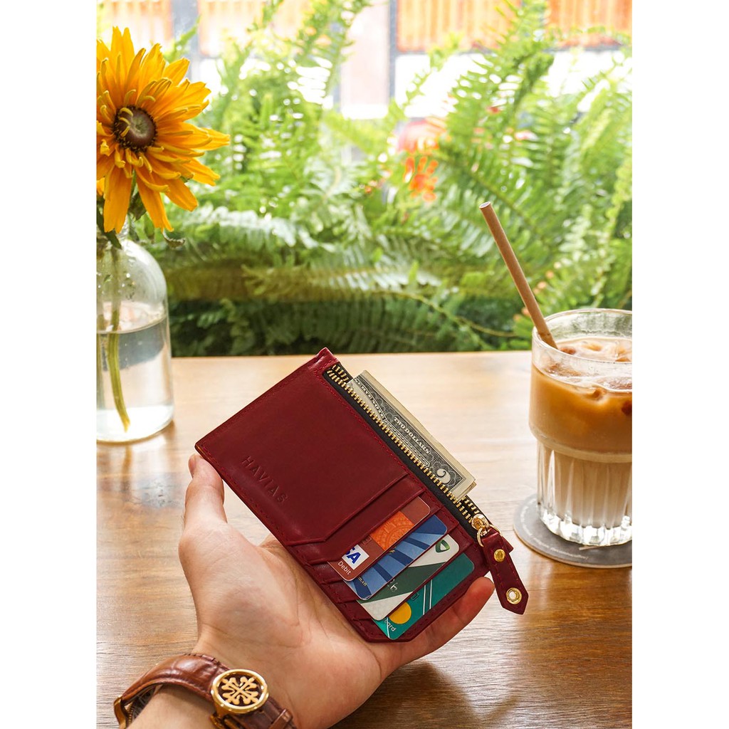 Ví Da Mini Harmony Handcrafted Wallet HAVIAS_Đỏ Rượu