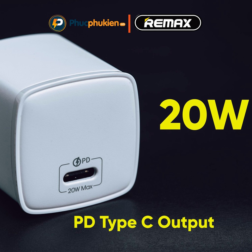Củ sạc iPhone 20w chính hãng Remax U75 hỗ trợ sạc nhanh chuẩn PD 20w sạc đầy 50% pin chỉ trong 30 phút - Phúc Phụ Kiện