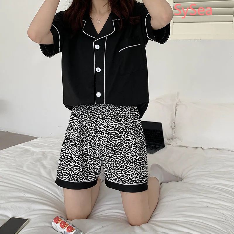 Bộ Đồ Ngủ Ngắn Tay In Họa Tiết Da Báo Thời Trang Mùa Hè Cho Nữ