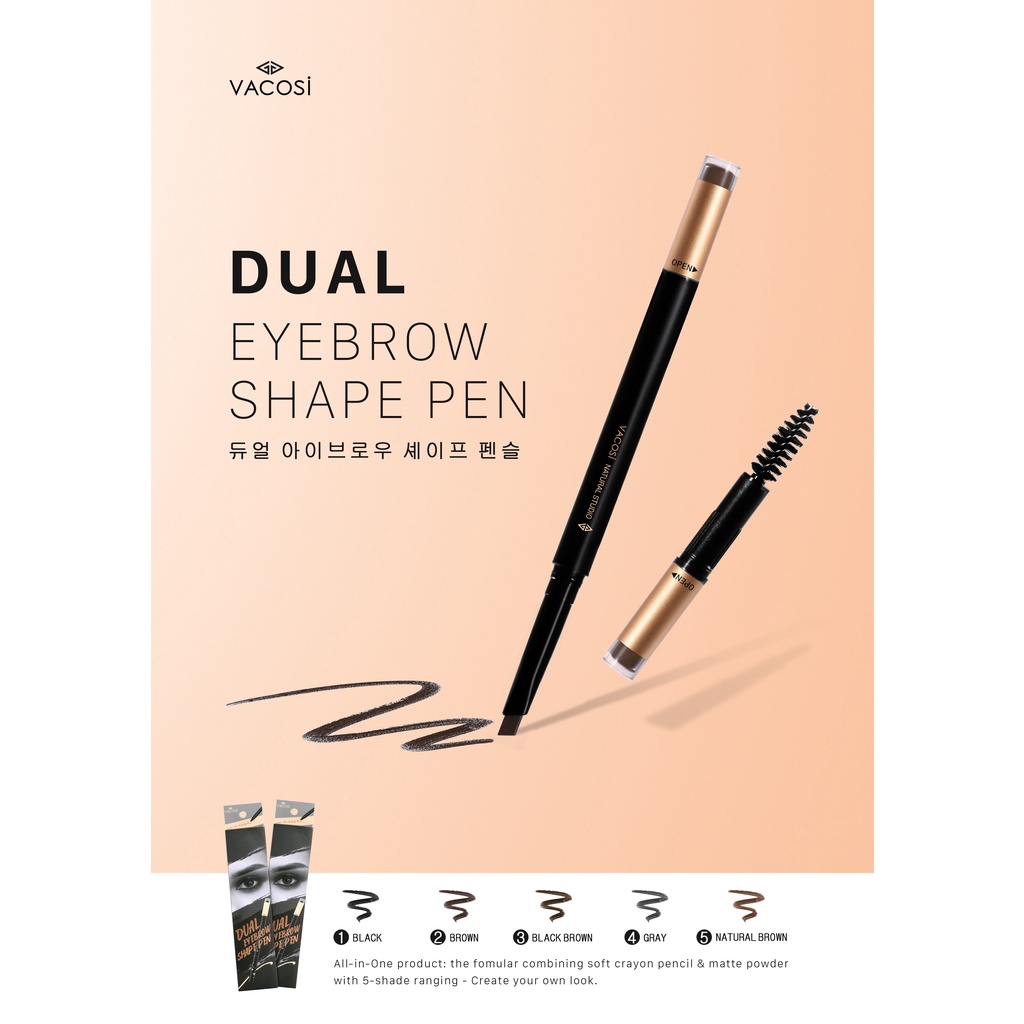 Chì Kẻ Mày Định Hình Đa Năng Vacosi Dual Eyebrow Shape Pen
