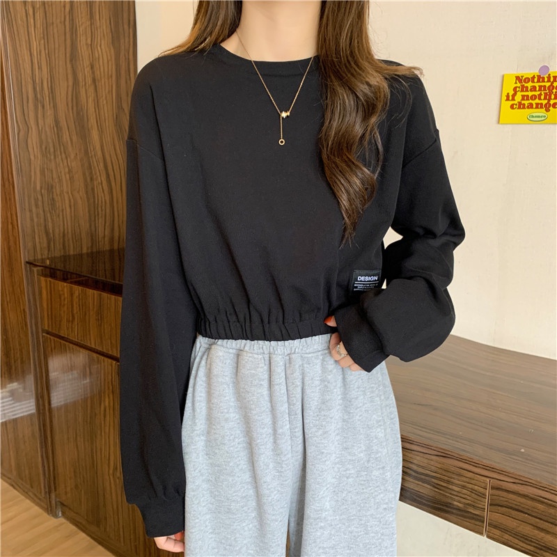 SUXI Áo Sweater Tay Dài Màu Sắc Đơn Giản Lưng Cao Dễ Phối Đồ Thời Trang Cho Nữ