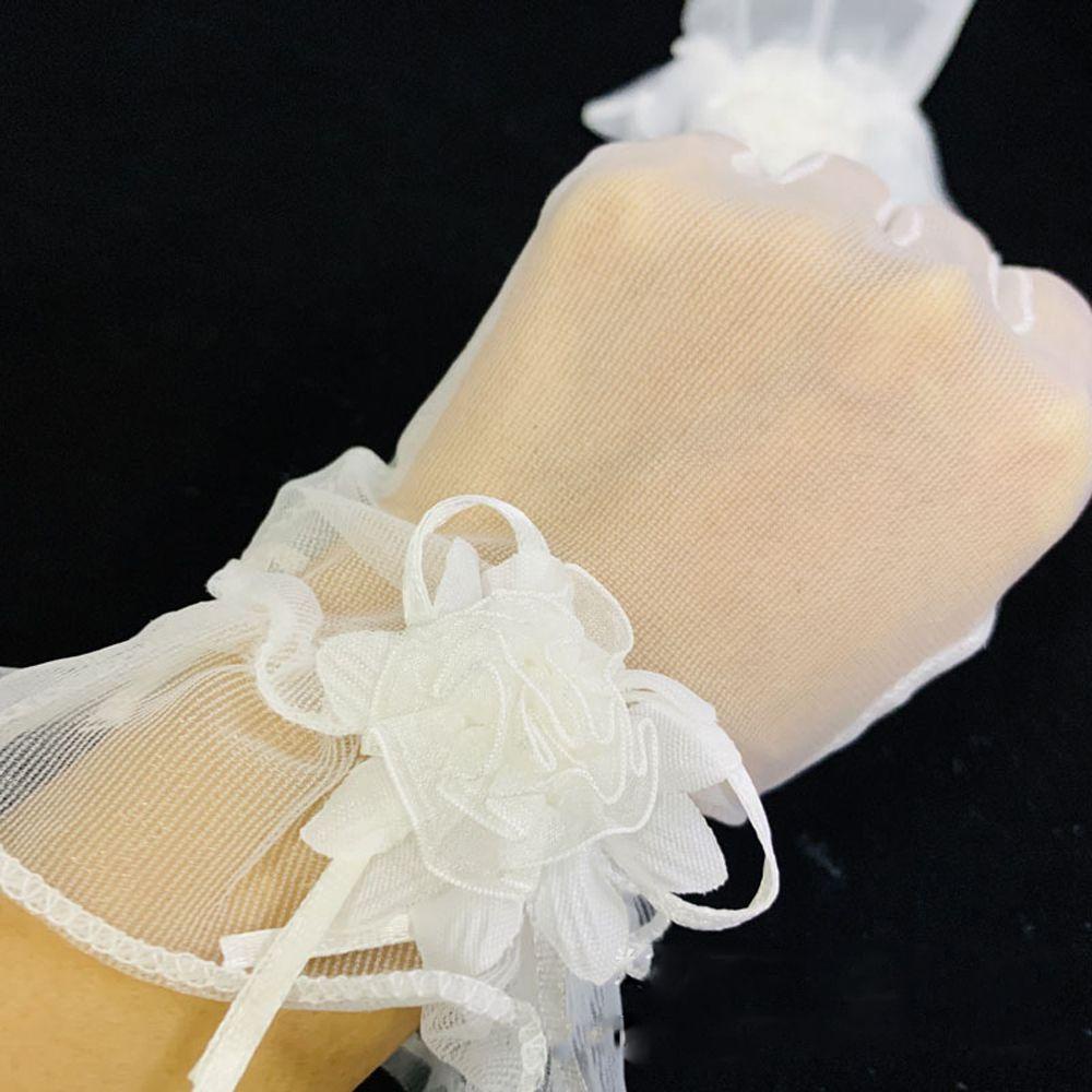 Găng Tay Vải Ren Lưới Co Giãn Đính Nơ Toàn Diện Cho Cô Dâu