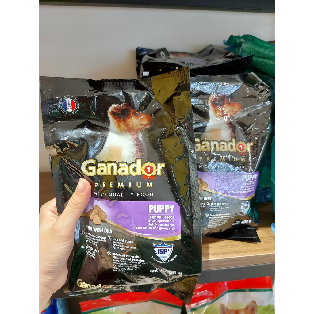 Thức ăn hạt cho chó con và chó lớn Ganador đủ vị cừu gạo, trứng sữa, gà nướng - gói 400 gram