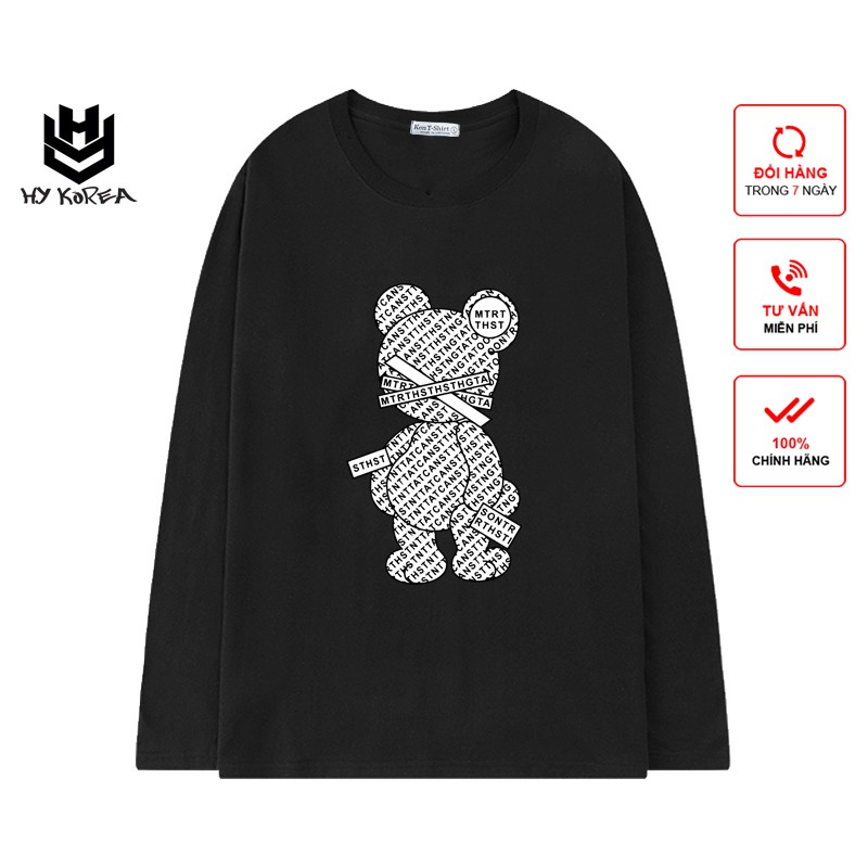 Áo Thun Tay Dài HY KOREA Form Rộng Unisex, Gấu Chữ Nhỏ 206.