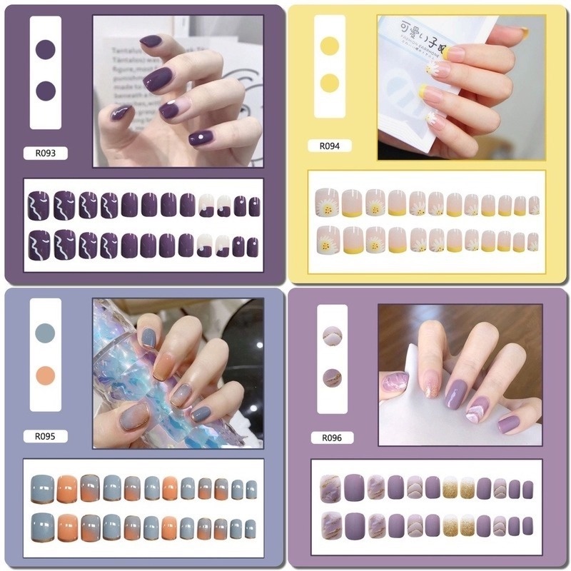 [Hàng mới về] Set 24 móng giả loại ngắn/dài loại R081-R100 kèm keo dán